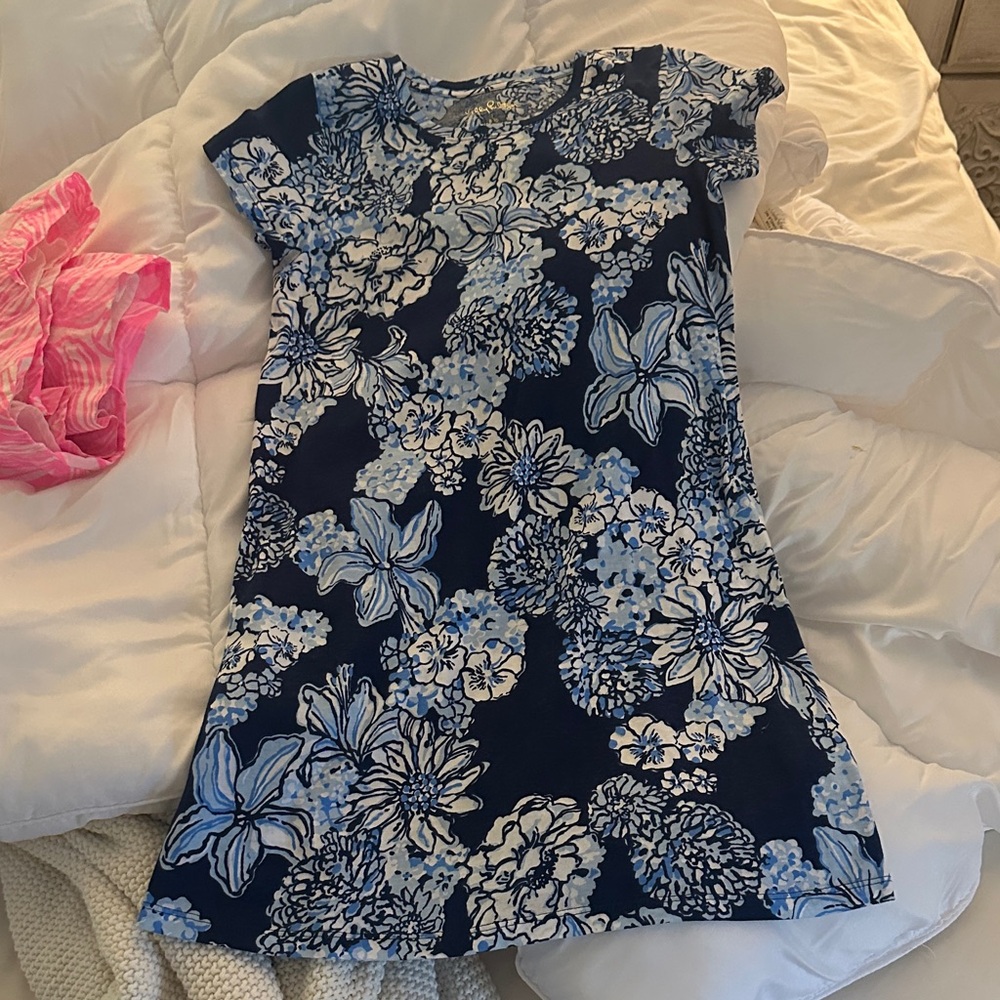 Lilly Pulitzer Navy and Light Blue Floral Kids Dress